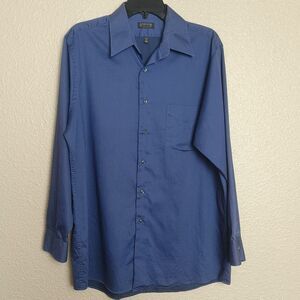 Arrow Men's Slim Fit Dress Shirt Adult Size 16-L Blue Long Sleeve Button Down Sh